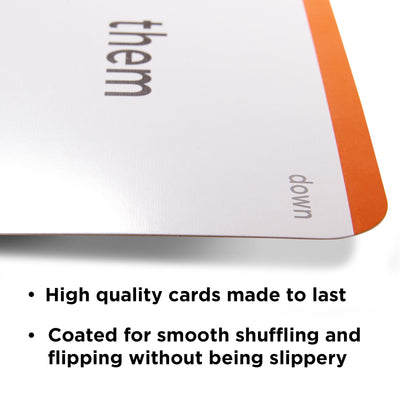 High quality flash cards made to last. Coated for smooth shuffling and flipping without being slippery